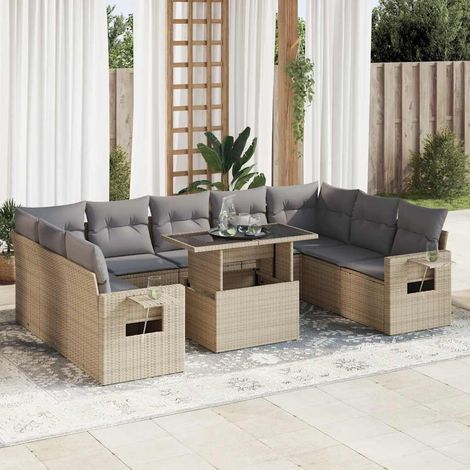 vidaXL Salon de jardin avec coussins 10 pcs beige résine tressée (1/5)