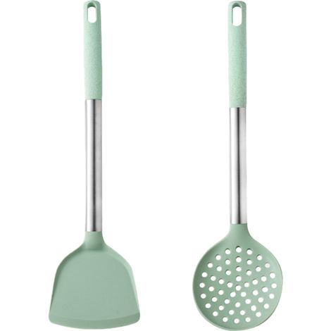 Ustensiles De Cuisine En Silicone - Poignée En Acier Inoxydable - Pour Casseroles Antiadhésives - Lot De 2 Pièces (1/5)