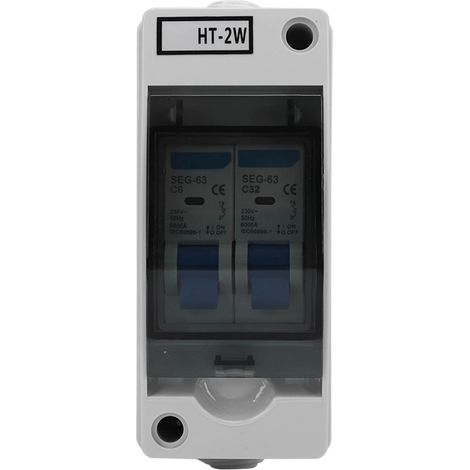 Boîtier de distribution extérieur étanche SEG-63 à 2 voies avec disjoncteur de type C et poignée bleue, 230 V, modèle C : C6+C32 (1/5)