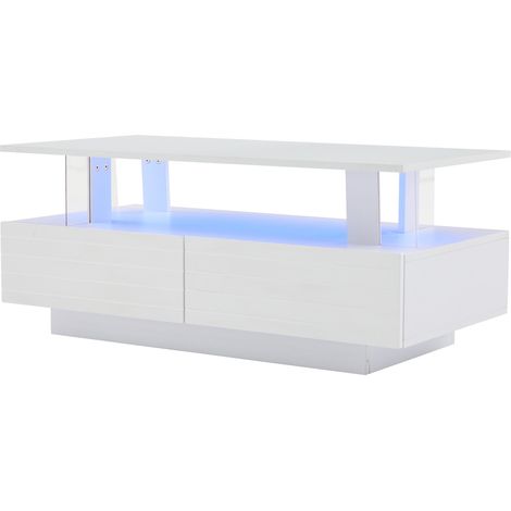 Table basse blanche LED en acrylique avec rangements doubles et contrôle Bluetooth via application mobile (1/5)