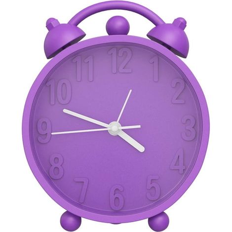 Réveil double cloche violet, silicone portable, mini horloge de chevet et bureau, sonnerie forte, fonctionne sans fil avec piles, 1 pièce (1/5)