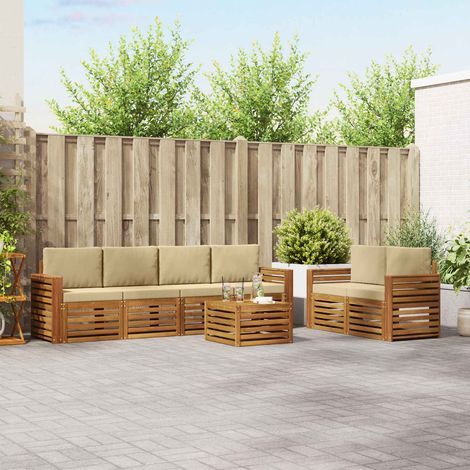 Outdoor-Sofagarnitur 7 pcs Natur und Beige Massivholz Akazie (1/5)