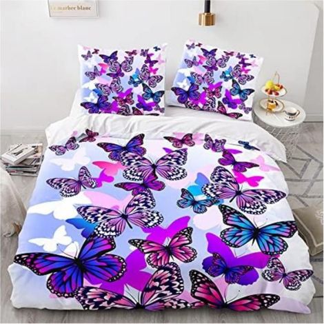Parure de lit Housse de Couette en Microfibre Taies d'oreillers, 3D Imprimé Sets Housse de Couette Papillon Violet,90x190cm - KEC (1/3)