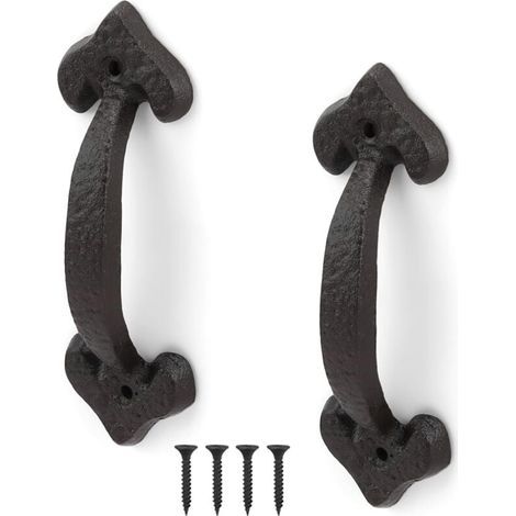Ensemble de 2 poignées de porte coulissantes, poignées de porte antiques en fonte, poignées de porte vintage, gamme complète d'accessoires pour portes de hangar, garages, armoires (1/4)