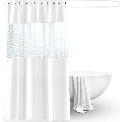 JSSEVN - White Shower Curtain 200x180cm Semi-Transparent Waterproof EVA Bath Curtain for Bathroom (1/2)