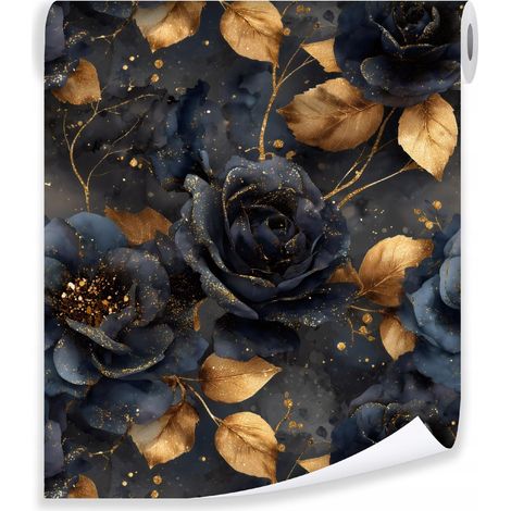 Papier peint fleurs noires sur mur molletonné Papier peint salon chambre coucher