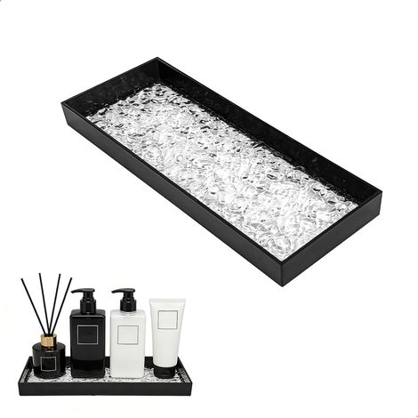 1 Plateau Salle De Bain, Acrylique Noir, Motif Glacier, 29x11x3cm, Rangement Savon Parfum Bijoux (1/5)