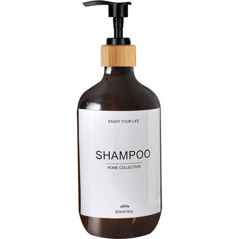(B-Amber-shampoo-500ml) Flacon distributeur de shampoing, gel douche et après-shampoing étanche, pré-étiqueté et rechargeable. (1/5)