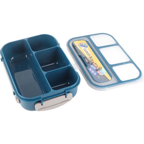 Boîte à lunch adulte 4 compartiments 1300ml réutilisable, lot de 16 avec cuillère, pour fruits et repas, bleu (1/5)
