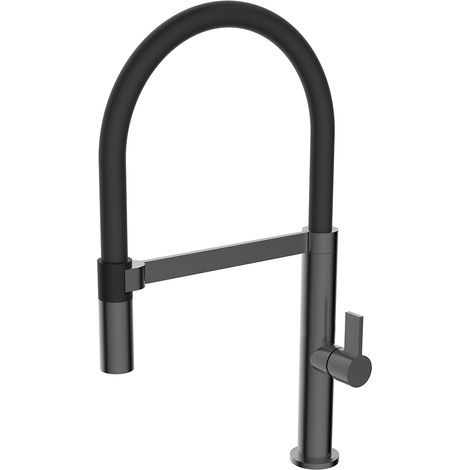 Küchenarmatur mit flexiblem Gummischlauch und Halterung, schwenkbar und druckfest, Anthrazit Gun Metal (1/2)