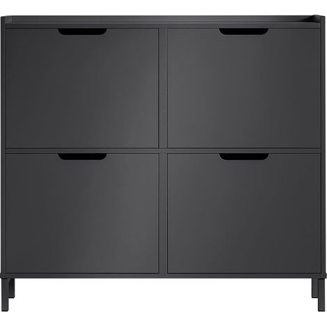 SoBuy Scarpiera Slim da Ingresso con 4 ante e 4 scomparti Salvaspazio 100x19x91 cm Nero FSR100-SCH
