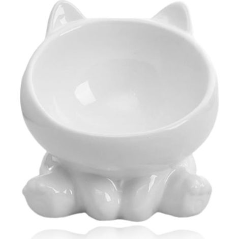 Comedero de cerámica para gatos，base antideslizante，diseño inclinado a 15°，para comida y agua，apto para gatos y cachorros (blanco) (1/4)