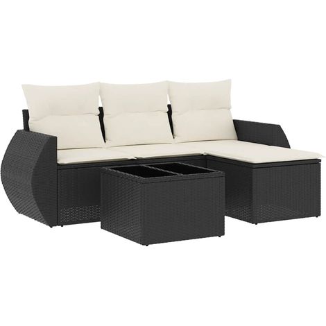Set Divani da Giardino 5 pz Salotto da Giardino con Cuscini in Polyrattan Nero (1/5)