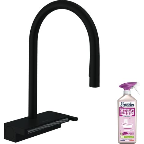 Robinet de cuisine avec douchette HANSGROHE Aquno Select M81 170 sBox 3 jets noir mat + nettoyant Briochin (1/5)