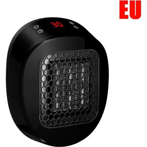 Chauffage électrique 600 W (noir, norme européenne), à brancher, avec minuterie et affichage LED.