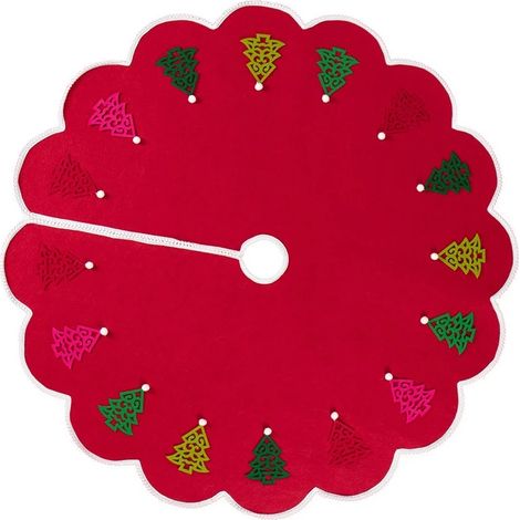 Tapis de sapin de Noël rouge en dentelle de 48 pouces (1/4)