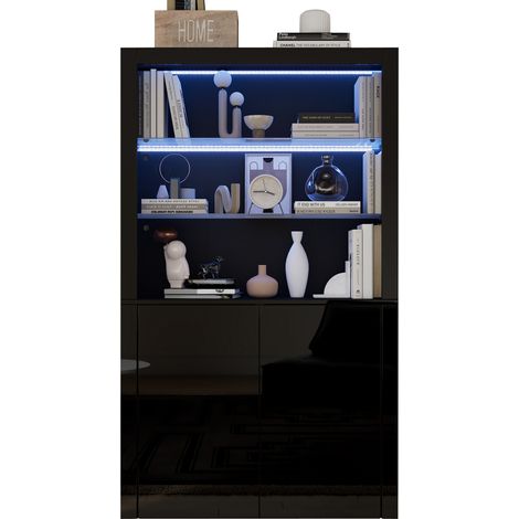 Vitrine armoire 100 x 35 x 170 cm, meuble de rangement brillant avec éclairage LED, 2 étagères en verre, 2 portes, highboard, meuble de salon, armoire de rangement, armoire haute, meuble pour canapé,  (1/5)