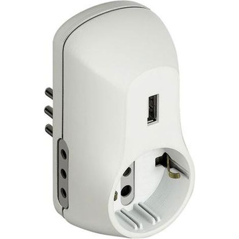 B3-Adapter 2 10A-Steckdosen 1 deutsche Steckdose 1 USB- und 10A-Stecker weiß S3613DU
