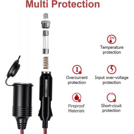 Rallonge Allume-Cigare - 4,0 M - 17 AWG - 12 V / 24 V - Étanche - Fusible 15 A - Pour Voiture (1/5)