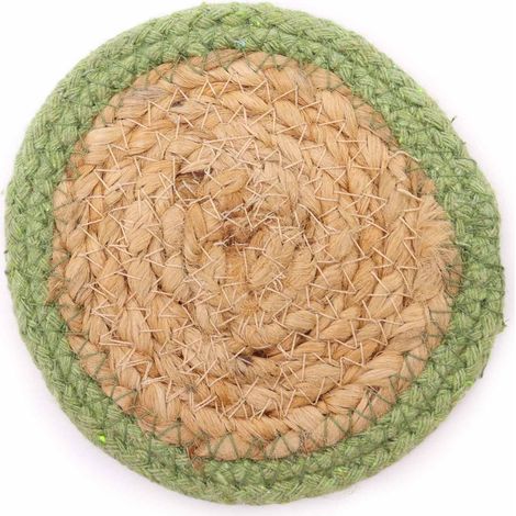 Dessous de Verre Naturel - Jute & Coton 10cm (lot de 4) - Bordure Olive- Vendu par 1 (1/3)