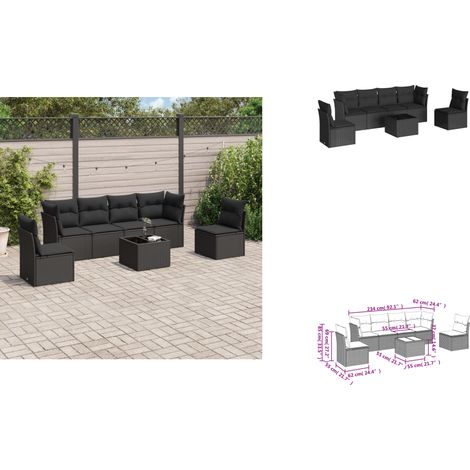 7-tlg. Garten-Sofagarnitur mit Kissen Schwarz Poly Rattan - Gartenmöbel - Outdoor Möbel - Rattan Sofa - Lounge Set - Esstisch (1/3)