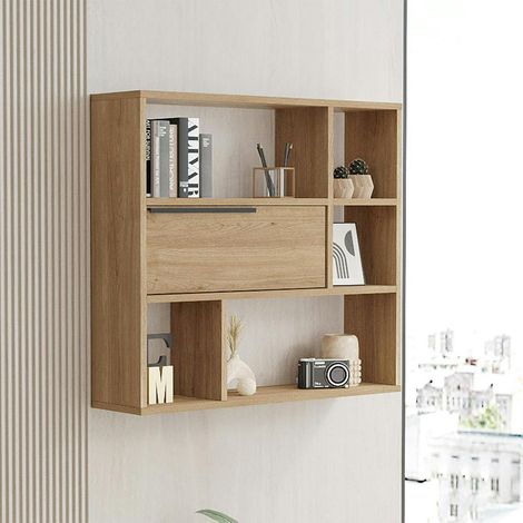 Etagère murale décor bois rangement fermé 5 niches MARFA