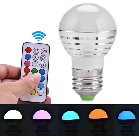 Kit ampoule flammes LED RGB E27 3W changeante à distance avec télécommande (1/5)
