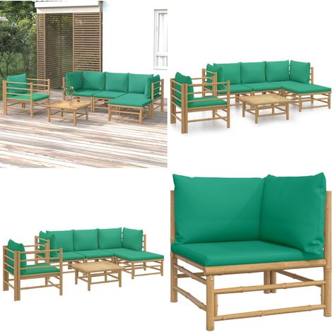 Set Salotto da Giardino 6pz con Cuscini Verdi Bambù - Divano da giardino - Cuscini da seduta