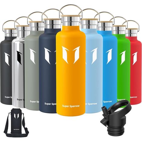 Edelstahl Trinkflasche 350ml-1L, auslaufsicher, BPA-frei, mit 2 Deckeln (1/5)