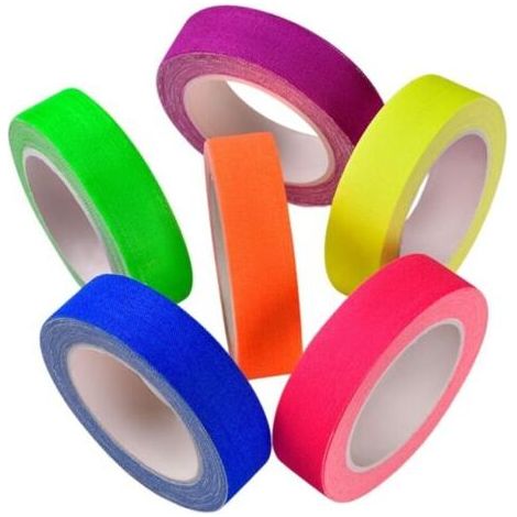 rotoli di nastro adesivo fluorescente da 1,5 cm x 5 m, nastro telato nero per decorazioni di compleanno anni '80, braccialetti fosforescenti, accessorio per feste in discoteca, 6 colori (1/5)