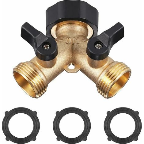 Robinet double en laiton pour machine à laver, robinet de jardin avec raccord en Y 3/4 pour connecter 2 appareils (1/5)