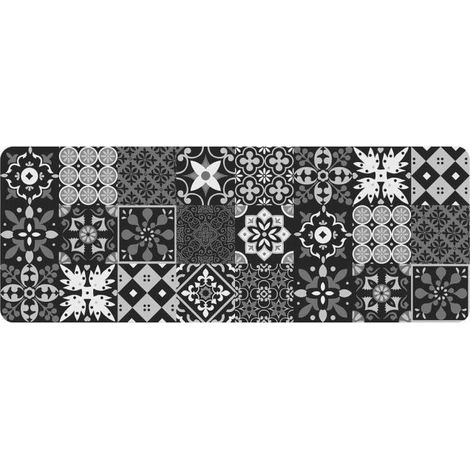 Tapis de cuisine imprimé rectangulaire 45x120cm en PVC – Motif gris – Texture mousse pour confort – Antidérapant