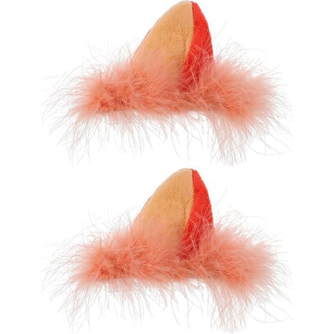Oreilles de Renard en Peluche pour Casque de Moto et vélo, Orange Imitation Lapin, 1 Paire, Accessoires faciles à Fixer pour Sorties en Plein air Unisexes (1/5)