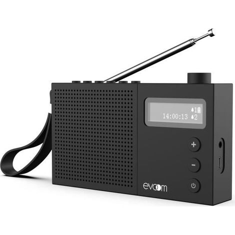 EVOOM EGY Radiowecker Schwarz - FM und DAB+ Radio - Batterien/USB - 2 Wecker
