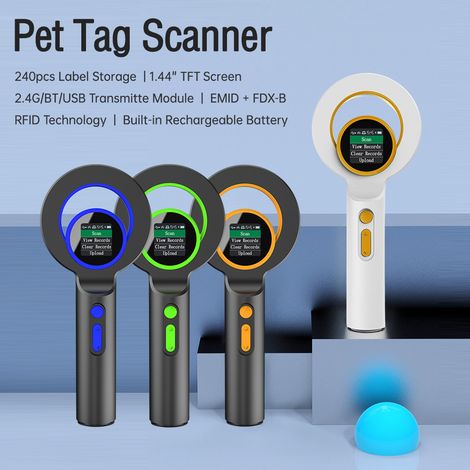 Lecteur d'identification par puce pour animaux, étiquettes électroniques, portable Bluetooth USB 2,4 GHz, stockage 240 données, écran OLED, fréquence 134,2 kHz (1/5)