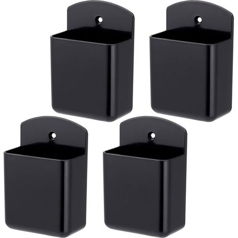 4 Pièces Boîtes de Rangement Autocollantes, supports de télécommande autocollant, support mural de télécommande pour contrôleur, boîte organisatrice porte-stylo noir (1/5)