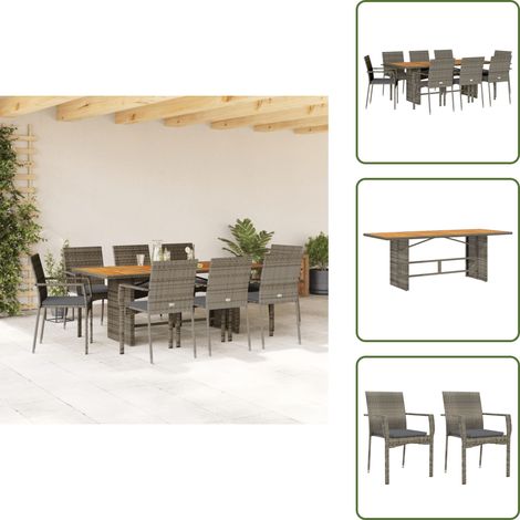 Sitzkissen - vidaXL 9-tlg. Garten-Essgruppe mit Kissen Grau Poly Rattan - Rattanmöbel