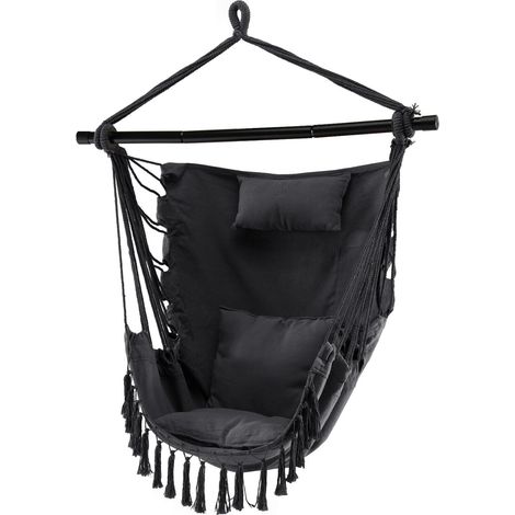 Hammock Macrame Swing Chair Home Garden Hanging Rope Seat with Pillow & Cushions (1/4)