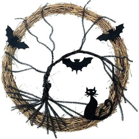35 cm großer roter LED-Fledermauskranz für Halloween, zum Aufhängen an Tür, Fenster oder Flur. (1/5)