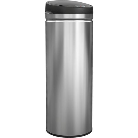 Poubelle de 50 litres à capteur et fermeture amortie, sans contact, en acier inoxydable, pour une hygiène optimale dans les cuisines et les bureaux, couleur argent. (1/5)
