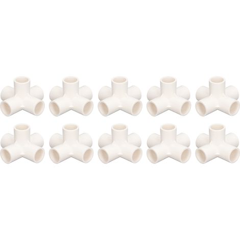 10 Raccords PVC 5 Voies 25mm Coude pour Meubles Serre Tente Blanc Lot (1/5)