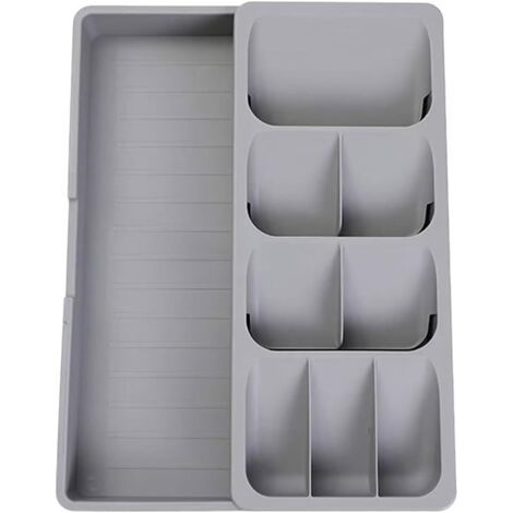 Organisateur de tiroir pour couverts, argenterie, séparateurs extensibles pour tiroirs de cuisine, cuillères, fourchettes (gris) (1/5)