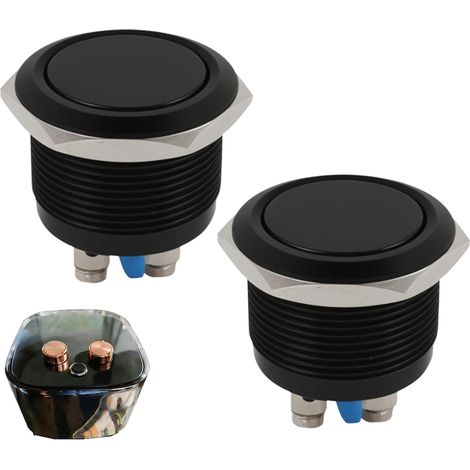 Lot de 2 22MM Interrupteur à Bouton, bouton-poussoir étanche momentané IP65, interrupteur poussoir 12V 220V AC/DC, en aluminium à bornes à vis pour usage industriel automobile et extérieur (1/5)