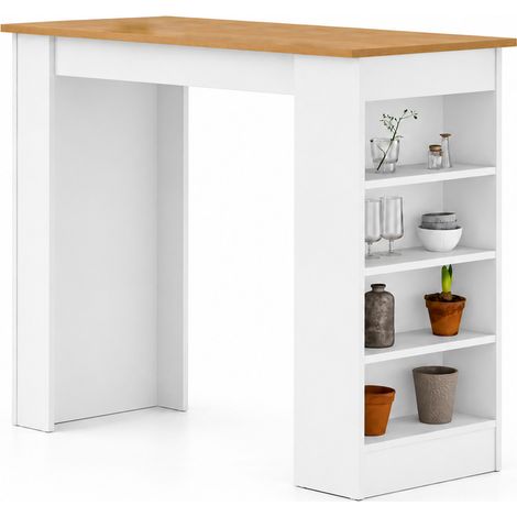 Tavolo da Bar 4 Ripiani e Portaoggetti Bianco e Quercia Salvaspazio 117x54x102cm (1/5)