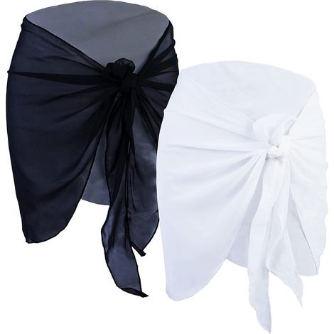 2 Pièces Paréo Plage Léger Chiffon Écharpe Maillot de Bain Noir Blanc (1/5)