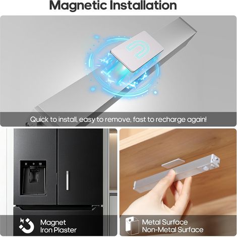 Lampe de placard avec détecteur de mouvement – Petite lampe LED en aluminium avec station de charge – Lot de 6 veilleuses blanc chaud à intensité variable avec détecteur, idéales pour les armoires, le (1/4)