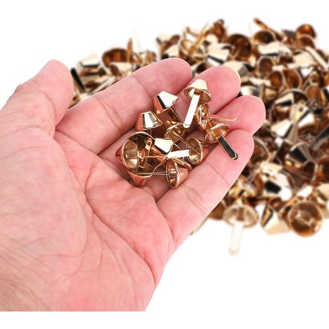 200 attaches à deux branches pour la confection de sacs, pochettes et autres articles en cuir, forme seau, 12 mm, or clair (1/5)