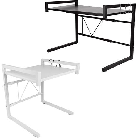 Étagère Micro-Ondes - 2 Niveaux - Acier Au Carbone - Longueur Réglable 40-65 Cm - Support Cuisine Avec Crochets (1/5)