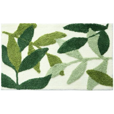 Tapis de bain vert avec dos antidérapant feuilles absorbantes d'eau fortes en peluche microfibre petit tapis de salle de bain pour tapis de bain de sol de salle de bain (1/5)