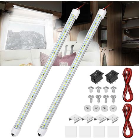 barre d'éclairage intérieur voiture 2 pièces 48 led 12v 6500k 700 lm avec interrupteur pour van bus camion bateau (1/5)